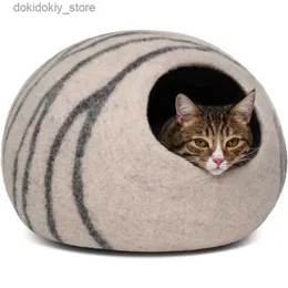 Carrier de gato Crates Houses Premium Felt Cat Bed Cave - Feito à mão 100% Merino Wool Bed para gatos e gatinhos L49