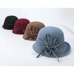 Berets Tomkhu 2024 Autumn and Winter British Celebrity Gift Hat Women's Elegancka wełna bankietowa Feel Finer Vintage Flower