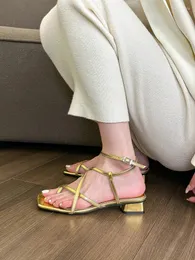 Casual Shoes Roman Sandals Retro Woman Summer Heels Passar Female Beige Gladiator Original Girls Fashion Block Comfort 2024 Low Clear