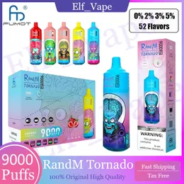 Original Randm Tornado 9000 Puffs Pro Disponibla Vape Pen 9K Puff Vape Bang 263 ml Förfyllda patroner POD 650 mAh laddningsbar batteri LED -ljusfärgpaket