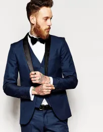 Tuxedos مخصص مصنوع زر واحد بحرية الأزرق العريس Tuxedos Groomsmen أفضل رجل دعوى الزفاف دعاوى الرجال العريس (سترة+سروال+سترة)