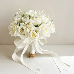 Hochzeitsblumen Braut Bouquet Babys Atem künstliche Rosen Strasssteine Braut Bouquets Accessoires Mittelstücke Dekor Dekor