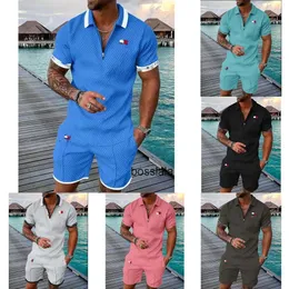 Tracce di design maschile taglie forti di lusso set da due pezzi 2023 marchi autunnali Stampa con marchi in cotone Blend Short Short Short Polo T-shirt e Shorts Sports Suit