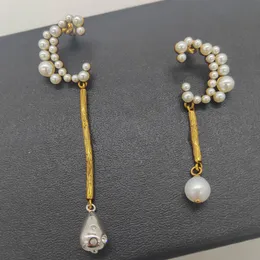 Individualized Cold Wind Crescent Earrings Natural Baroque Pearl Droplet Pendant Vintage Long Asymmetric Earring Jewelry Gift