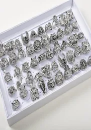 50pcslots Tierringe Vintage Punk Gothic Mix Dragon Wolf Tiger Hund Löwen Owl Mix Style Metall Schmuck für Männer Frauen 7400289