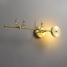 Wall Lamp Nordic Copper Luxury Light Bedroom Bedside LED Long Antler Creative Living Room TV Background Corridor Sconces