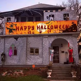 Decoração de festa 1pc Halloween Horror Elements Flag Fina Feliz para Interior ao ar livre