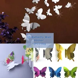 Adesivos de parede 12 pcs de 5 cores 3d Butterfly estéreo espelho quarto decoração da sala de estar