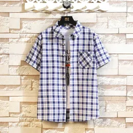 Men's Casual Shirts Fine High-grade Short-sleeved Loose Fashion Port Style Checkered Lapel Shirt Clean And Tidy With A Sense Of Youth