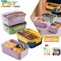 Bento Boxes 1250 мл утечка для ланч -коробки контейнеры 3 отсека Bento Box с ложкой вилки для детей подростки школьные обеденные контейнеры L49