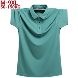 Plus Size 9xl 8xl Männer Polos Sommer hochqualitativ hochwertige Männer kurzärmelige Eisseide Solid Color Herren Business Casual Polo Shirt 240415