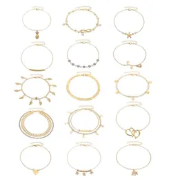 15psset ankle Bracelets для женщин Girls Gold Silver Two Style Chain Beachlece Bracelet Bracelet Jewelry Nklet Setadjustable Size6631234