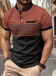 Модели High Street Brand Stripe Polo Springsummer Motorcycle Mens Business Office Top 240403