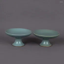 装飾的な置物Jingdezhen Lake Bluezed High Foot Small Fruit Plateアンティーク磁器の装飾