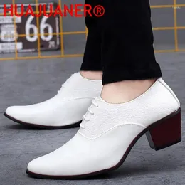 Casual Shoes HUAJUANER Classic High Heel Men Leather Mens Wedding Groom Luxury Fashion Designer Oxfords Black White