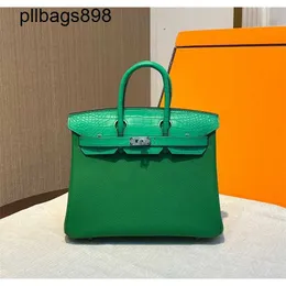 El yapımı 7A ​​El çantası Bikns Orijinal deri Yeşil Sis Yüzlü Timsah Deri Montajı Deri Dokunlu Handswn 25cmaejy