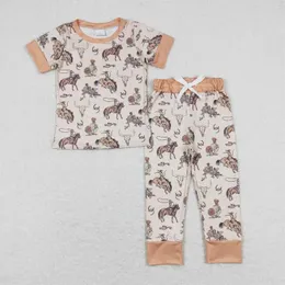 Set di abbigliamento bambino all'ingrosso maniche corte per sonno abbronzatura camicia rodeo occidentale per bambini pantaloni per bambini