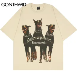 T-Shirts Erkek Tişört Sokak Giyim Hip Hop Rottweiler Doberman Baskı Tshirts Haruku Sıradan Pamuk 2023 Yaz Kısa Kollu Tees