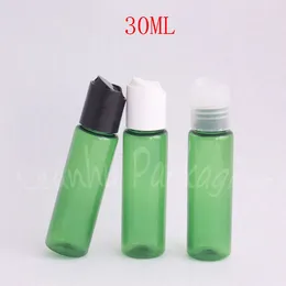 Butelki do przechowywania 30 ml zielonej płaskiej butelki z plastikową butelką 30 cm3 szampon / balsam opakowanie pusty pojemnik kosmetyczny (100 szt. / Partia)
