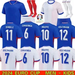 Clube de Jerseys de futebol francês sets completos 2024 Benzema Giroud Mbappe Griezmann Pavard Saliba Kante Maillot de Foot Equipe Away Kits Kit Jersey Futebol Camisa Home Women Women
