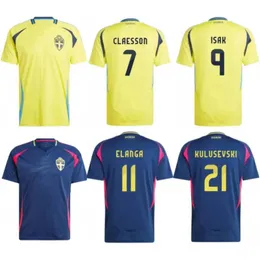 2024 Sweden Soccer Jerseys Mens FORSBERG ISAK CLAESSON CAJUSTE ELANGA Uniform KULUSEVSKI LARSSON JOHANSSON GUSTAFSON OLSSON QUAISON NORDFELDT Football Shirt