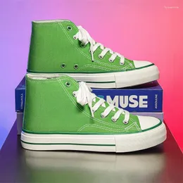 Casual Shoes Quality Women Solid Colors Canvas High Top Girls Students Fresh Basic Sneaker Middle Lace Up Green 35-40