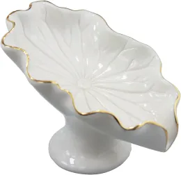 Dishes Soap Dish Ceramic White Lotus Leaf Shape Soap Holder Self Draining Soap Dish Waterfall Slot Sponge Holder Bathroom Accessories for