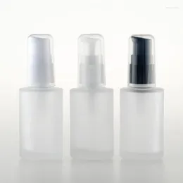 Förvaringsflaskor 30 ml frostad cylindrisk parfymglasflaska tom näbbpulverpump lotion doftbehållare LX4285