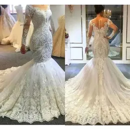 Lussuosi abiti da sposa sirena in pizzo perle paillettes eleganti fuori spalla a maniche lunghe Appliques abiti da sposa con bottoni coperti BC18314 0418