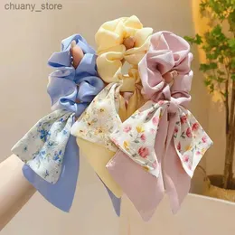 Bandos de borracha de cabelo Moda Floral Bowknot Scrunchies Long Ribbon Ponytail Hair Tir