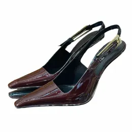 Faccia Mirror Volina in pelle vera slingback pompe per le dita puntate da donna geometria tacco dr scarpe da 10 cm tacchi allacciati abbelliti fi-up fi desi d8si#