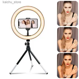 Iluminação contínua de 26 cm de luminária de selfie led com mini luz de anel circular de tripé usada para tirar fotos da luz certa em um telefone celular com uma luz Bering Y2404