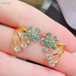 스터드 귀걸이 패션 실버 보석 랩 총 3.5ct 4mm 6mm 천연 아파타이트 18K 골드 도금 925 보석