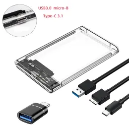 Enclosure USB 3.0/Type C External Hard Drive Enclosure for 2.5 Inch SATA HDD and SSD Transparent Hard Disk Case ToolFree Support UASP