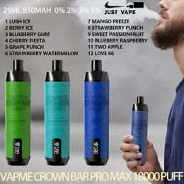 Original Vapme Crown Bar Pro Max 18000 Puff Einweg E -Zigaretten Mesh Spule 25ml Pod 850 mAh Batterie Elektronische Zigungen Puffs 18k 0% 2% 3% 5% 12 Gettlähnen Vape Stift