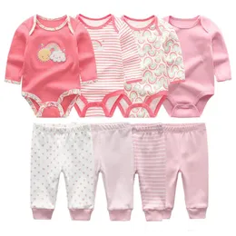 8 PCS/Lot Bodysuitspants Baby Boy Girl Clothing Set Long Sleeve Cotton Suits Suits Spring Autumn 240416