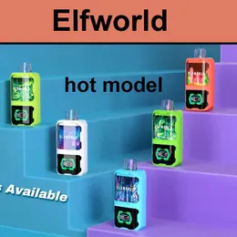 정통 ELFWORLD 22000 퍼프 퍼프 일회용 vape 듀얼 포드 22K 26ML 미리 채워진 Desechable e 담배 15 향미 장치 LED 화면 공기 흐름 조절 가능한 부스트 모델