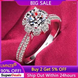 Pierścienie klastrowe LMNZB luksus 925 srebrny pierścień 1 cyrkonia diamant zaręczynowy Wedding Mande Women Anniversary Gift Biżuteria