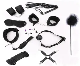 Порно секс наручники сосков зажимы кнут кляп BDSM секс -воротник маска рабство набор сексуального нижнего белья для секса для взрослой женщины6856487