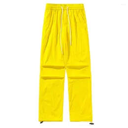 Men's Pants Men Drawstring Stylish Candy Color Wide Leg Trousers With Elastic Waist Pockets Quick Drying Casual For Oversized