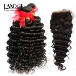 Wefts 8a 5pcs lot brazilian deep Wave Curly Virgin Hair с закрытием необработанные человеческие волосы плетения 4bundles и 1 -й шнур