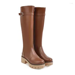 Boots Big Size Women Woman Winter Shoes Botas Buckle Side Zipper Thick Bottom Round Head