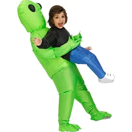 Grüne Kinder Erwachsene Alien aufblasbare Kostüm -Anime -Anzüge Kleid Maskottchen Halloween Party Cosplay Kostüme für Mann Frau Jungen Mädchen Party Luftballons