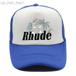 Rhude Hat Green Mesh Patchwork Baseball Cap 남자 여성 자수 Unisex Unisex Rhude Collections 캐주얼 트럭 모자 조절 가능한 Rhude Bonnet 9421