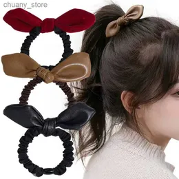 Hårgummiband Korean Ny läder sammet båge elastiska band elegant hästsvans hårrep hår slipsar huvudkläder flickor kvinnor hårtillbehör y240417