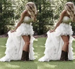 Kleider bescheidene Hochhochzeitskleider im hohen landes Land im Stil von Schatz Rüschen Organza Asymmetrisch ausgestattet Hilo weiße Brautbrautkleider