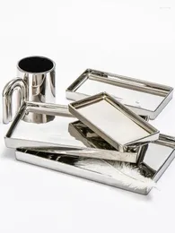 Dekorativa figurer Nordiska hemtillbehör Desktop Organisator Silverpläterad efterrätt Platta Keramiska smycken Tray förvaringsskålen Trinket Ring