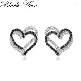 Brincos de argola preto awn 2024 Romântico Jóias de cor de prata Natural Heart Party Stud for Women Bijoux i155