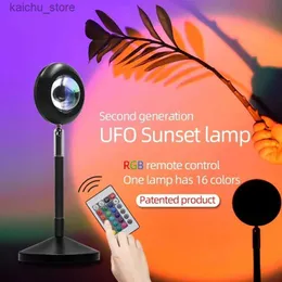 الإضاءة المستمرة الجديدة USB زر قوس قزح Sunset Projector Atmospheric LED Night Light Life Project Sunset Photography Fill Light Y240418
