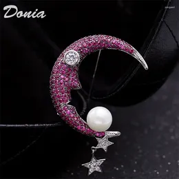 Broschen Donia Schmuck Mode Persönlichkeit Zirkonsterne Mondform Brosche Damen Temperament Perle einfache Stiftschalschnalle